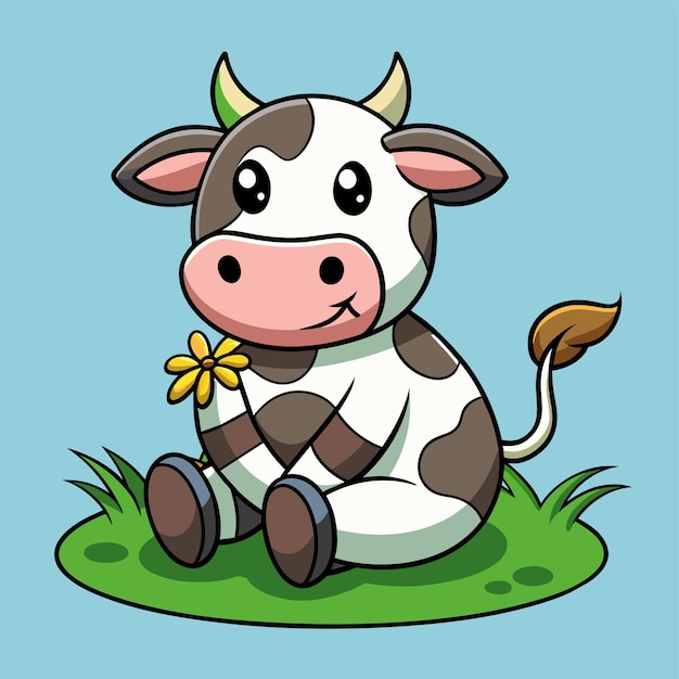 ハッピーベイビー 笑顔の牛 手描きのマスコット アニメキャラクター ステッカー アイコンコンセプト 孤立