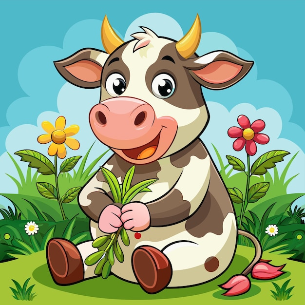 Happy baby funny cow smiling hand drawn mascot cartoon character sticker icon concept isolated
