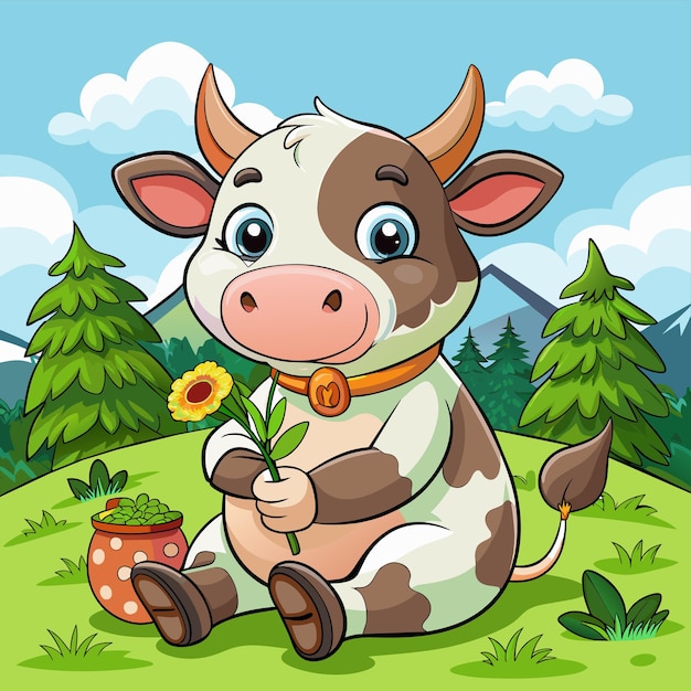 Happy baby funny cow smiling hand drawn mascot cartoon character sticker icon concept isolated