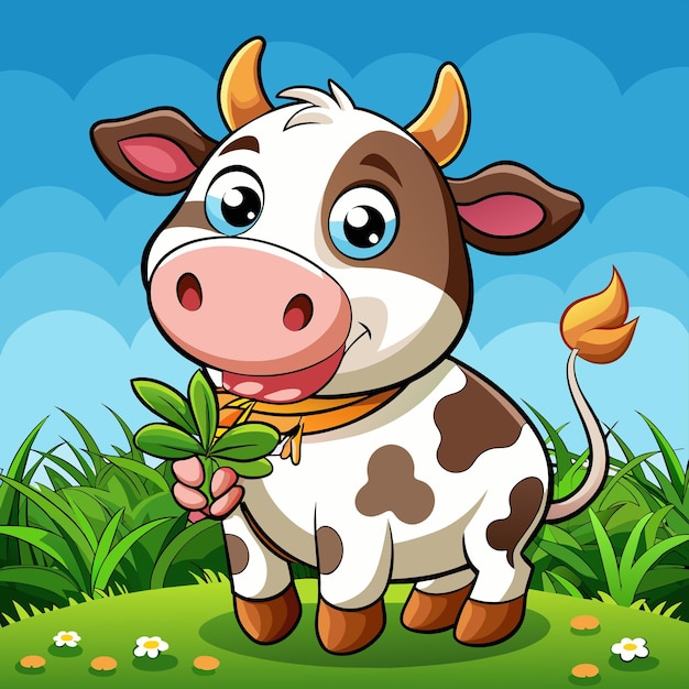 Happy baby funny cow smiling hand drawn mascot cartoon character sticker icon concept isolated