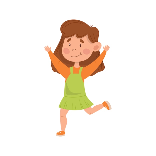 Happy baby girl. a cheerful child joyfully jumps, dances funny.