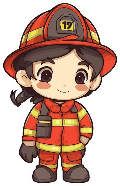 Vector happy baby girl dressed as a firefighter