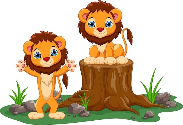 ベクトル 幸せな赤ちゃんライオンの漫画