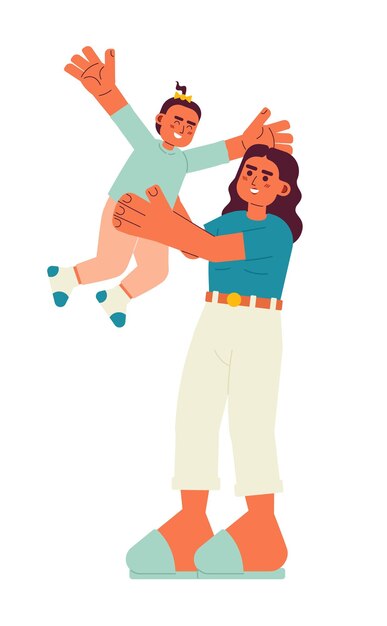 Happy baby and mom flat vector spot illustration Single mom with child 2D cartoon characters on white for web UI design Arab mother tossing toddler in air isolated editable creative hero image