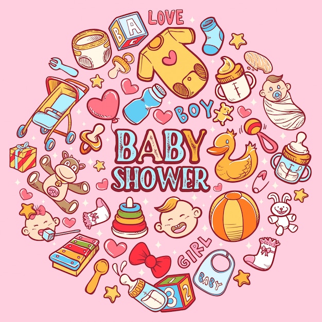 happy baby shower icon with lettering background