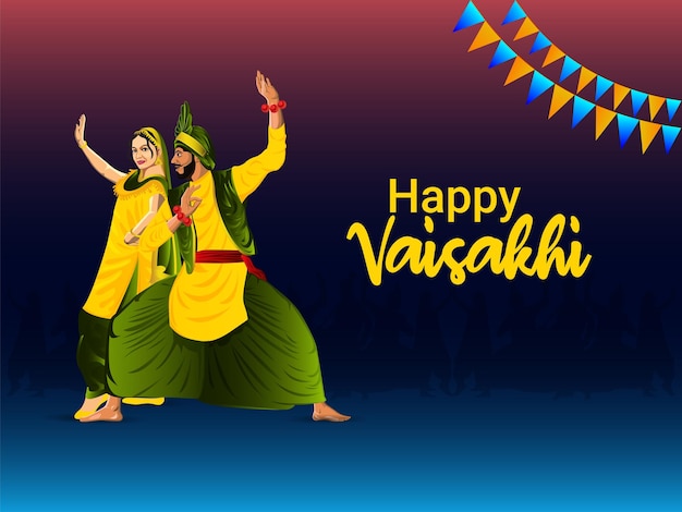 Premium Vector | Happy baisakhi festival with dancing punjabi man