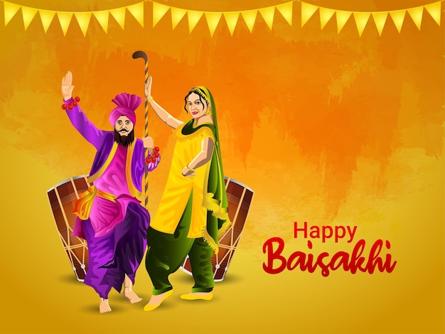 Happy baisakhi festival with dancing punjabi man