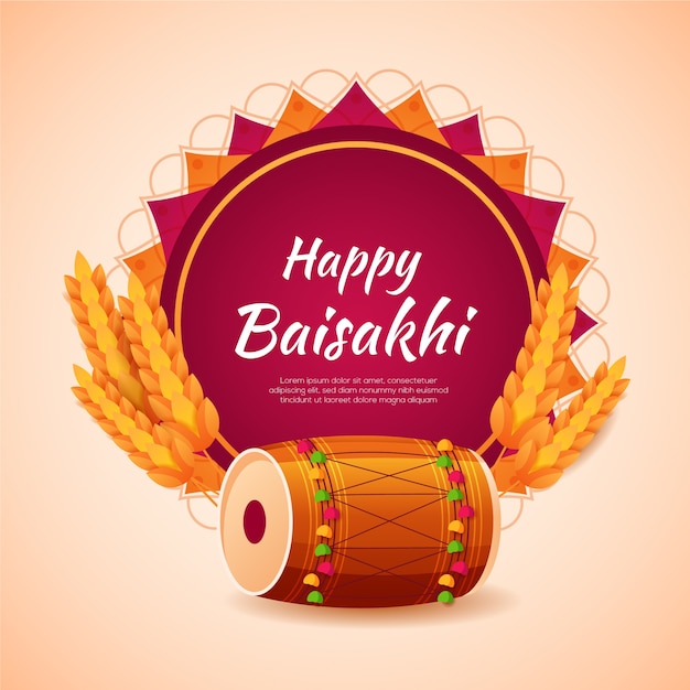 Vector happy baisakhi flat design background with drum