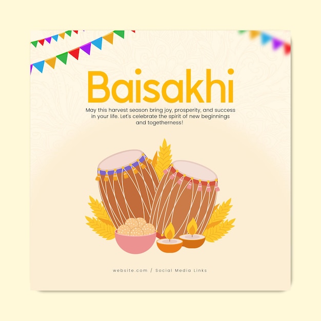 happy baisakhi flat social media template