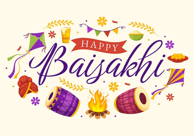 happy baisakhi illustration with vaisakhi punjabi spring harvest festival of sikh celebration