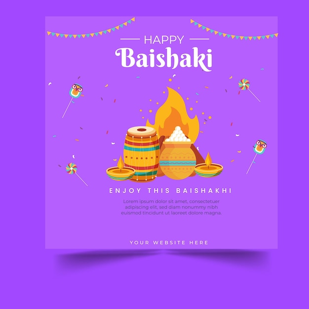 Vector happy baishaki festival banner social media post template design with purple background