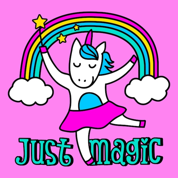 Vector happy ballerina unicorn dancing vector rainbow