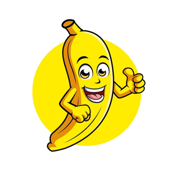 Personaggio di cartone animato happy banana che alza il pollice illustrazione vettoriale della mascotte