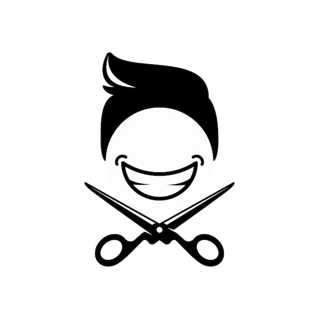 幸せな理髪店のロゴのテンプレートデザイン