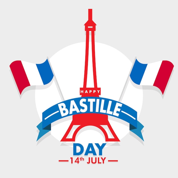 ハッピーバスティーユデー7月14日エッフェル塔フランス建国記念日旗のお祝いポスターグラフィック