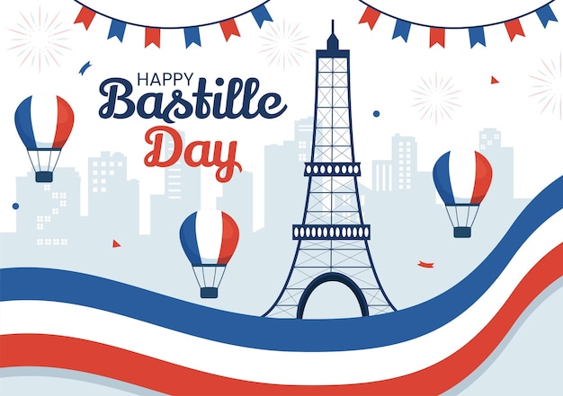 Happy Bastille Day on 14 july Vector Illustration with French Flag and Eiffel Tower in Templates