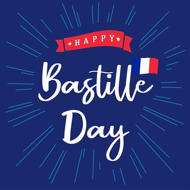 Happy Bastille Day July 14th Greeting card design Creative handwritten style typographic icon