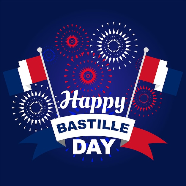 Happy bastille day una festa nazionale celebrata il 14 luglio nel design della cartolina d'auguri in francia