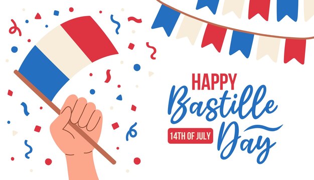 Happy bastille day vector illustratie geïsoleerd op witte achtergrond franse nationale feestdag poster