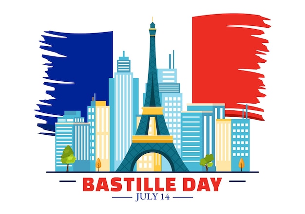 Vector happy bastille day vector illustration on 14 july with french flag and eiffel tower