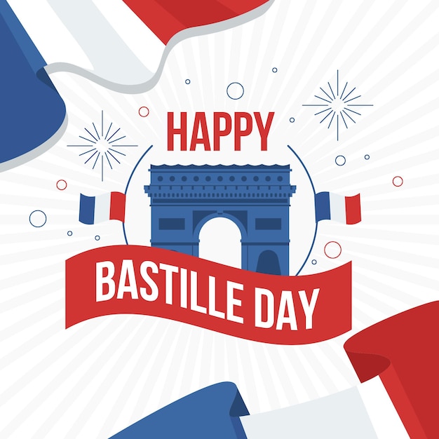 Vector happy bastille day with arc de triomphe