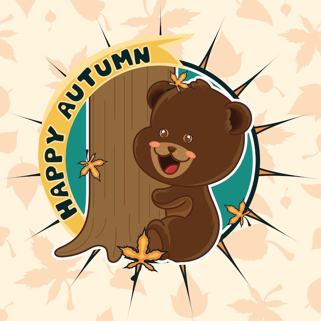 Happy bear hugging a tree happy autumn image vector