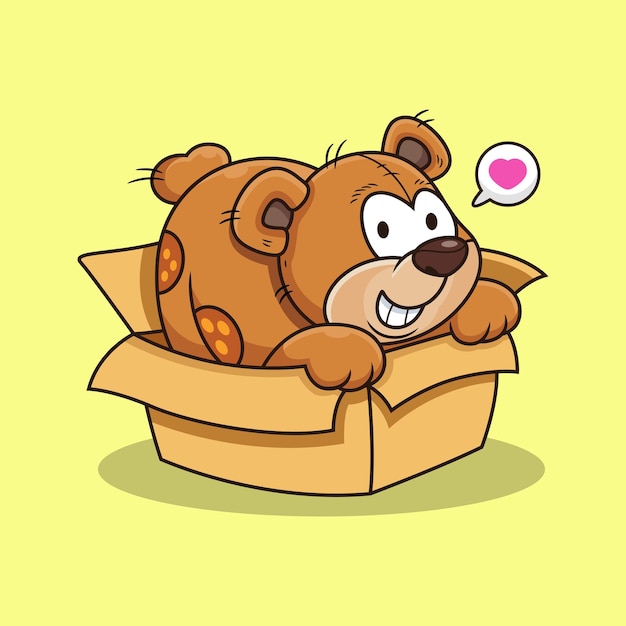 골 판지 상자 만화 동물 벡터 아이콘 일러스트와 함께 행복 한 곰 프리미엄 벡터에 고립