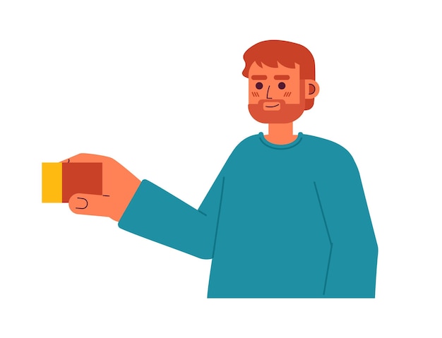 Счастливый бородатый папа держит куб-конструктор полуплоский цветной векторный персонаж Родитель-мужчина в детском саду Редактируемый полутел человека на белом Простая мультяшная иллюстрация пятна для веб-графического дизайна