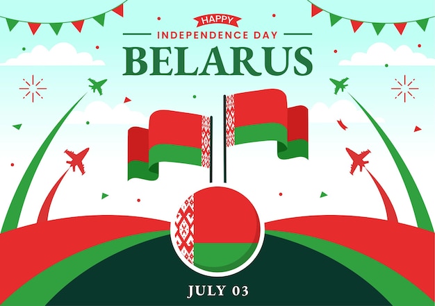 Vector happy belarus independence day vector illustration on 3 july with waving flag and ribbon