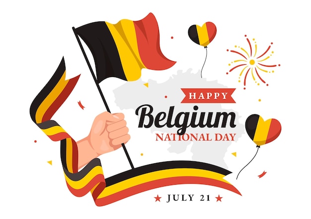 Happy Belgium Independence Day on July 21 Vector Illustration with Waving Flag Background Templates