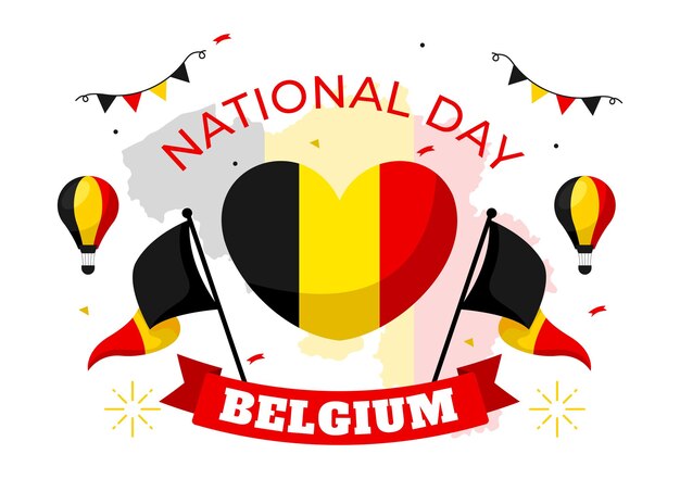 Vector happy belgium independence day vector illustration on july 21 with waving flag and ribbon