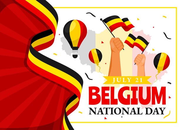 ベクトル ベルギーの独立記念日 - 7月21日 - ベルギー国旗とリボンを振る