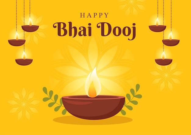 Happy Bhai Dooj Indian Festival Celebration Hand Drawn Cartoon Illustration