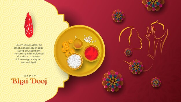 Saluto felice del festival indiano di bhai dooj con gli ornamenti decorativi