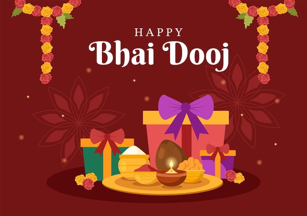 Happy bhai dooj indian festival viering hand getekende cartoon afbeelding