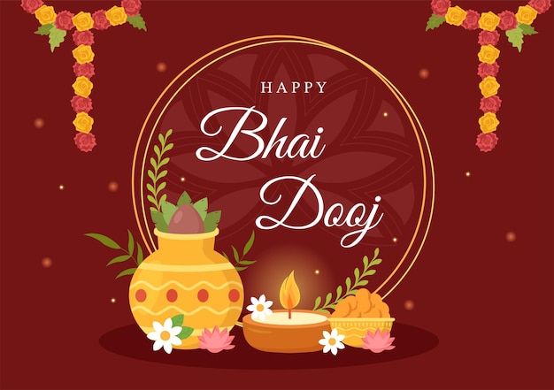 Happy bhai dooj indian festival viering hand getekende cartoon afbeelding
