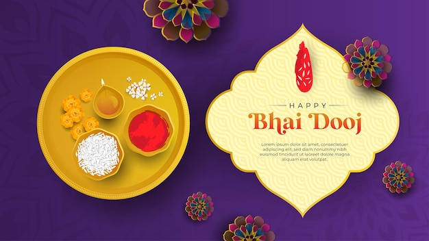 Happy bhai dooj indiase festival achtergrond met decoratieve ornamenten