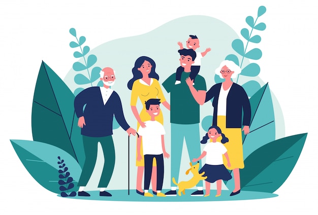 Vector happy big family standing together   illustration