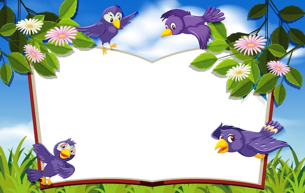 Vector happy bird in nature background blank banner