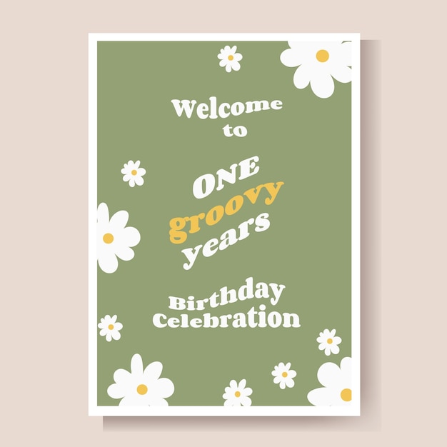 Vector happy birhtday greeting card welcome to one groovy years birthday celebration vector illustration