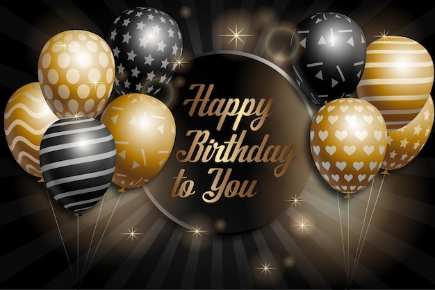 Happy Birth Day To You Card With black and gold balloon