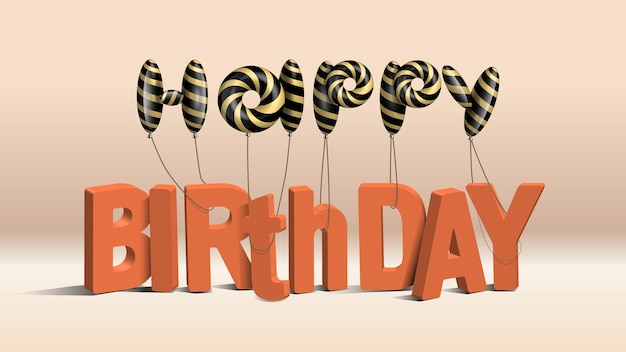 Vector happy birthday 3d letters with balloons