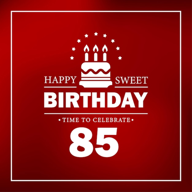 С днем рождения 85, красная карточка с тортом, подарки, векторная иллюстрация. Элемент векторного дизайна шаблона.