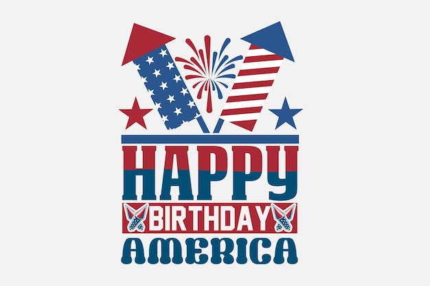 A happy birthday america logo with fireworks and stars.