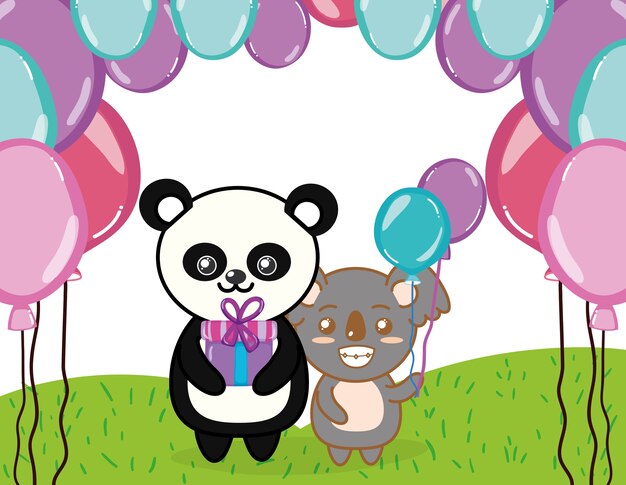 Vector happy birthday animals party