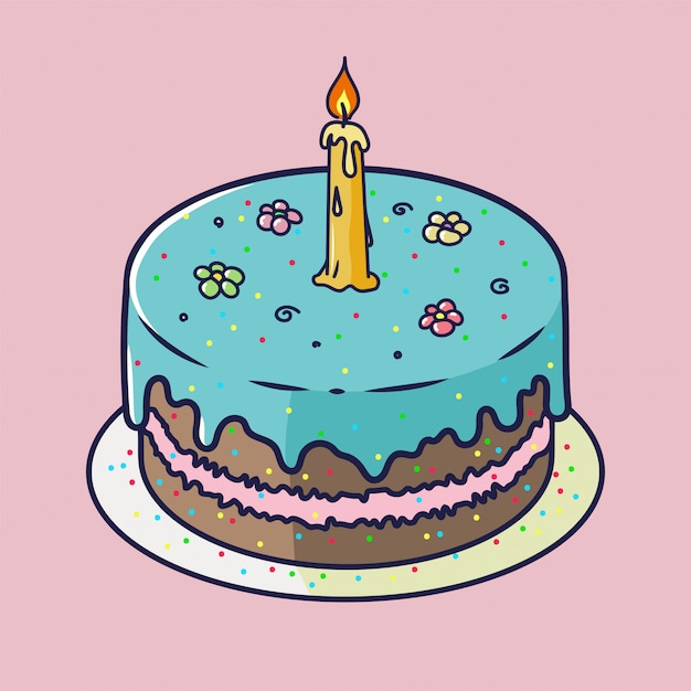 밝은 디자인 스타일 컵 케이크와 하나의 촛불 생일 축하 카드