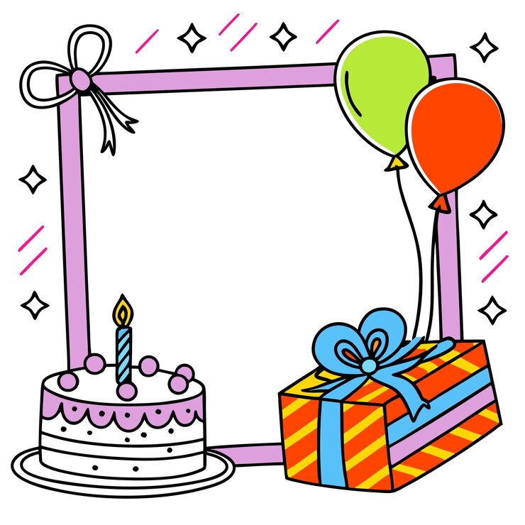 Vector happy birthday anniversary frame colorful handdrawn design with cake amp balloons