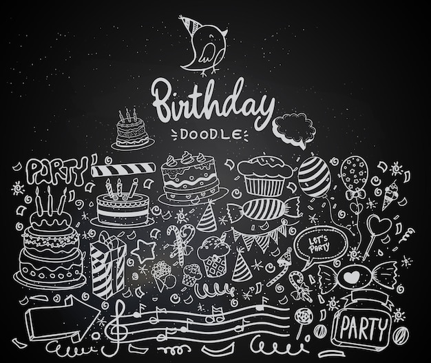 Happy Birthday background Doodles and Hand drawn Birthday sets