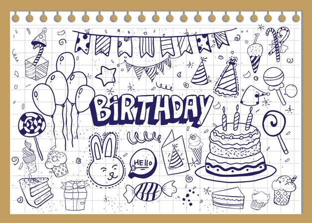 Vector happy birthday background doodles and hand drawn birthday sets