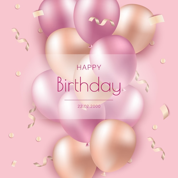 Happy birthday background. Pink balloons on happy birthday background